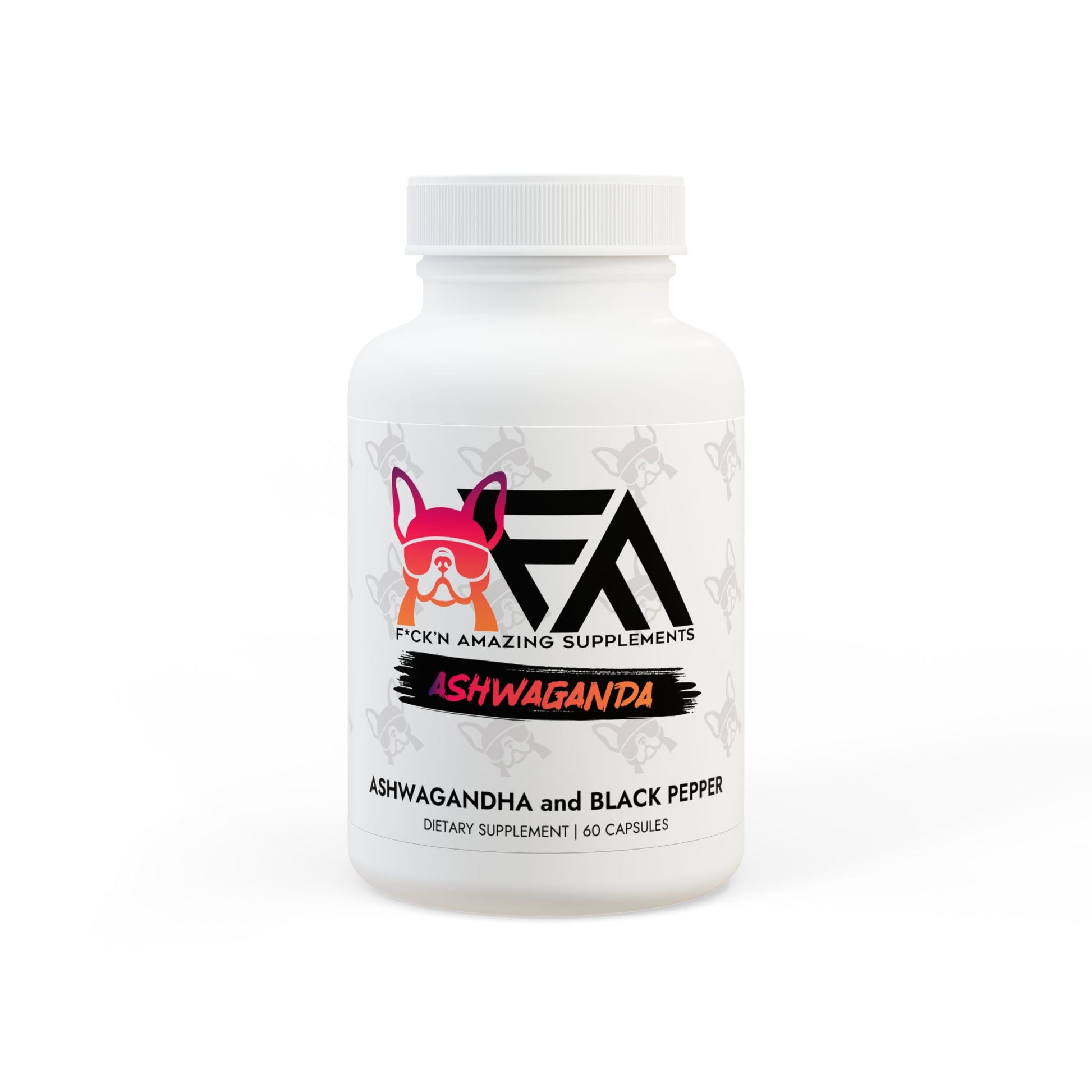 FCKN Amazing Ashwagandha supplement bottle, designed to help reduce stress, enhance focus, and support daily balance for active lifestyles