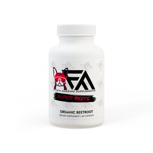 Super Beets supplement bottle, your ultimate boost for blood flow, energy, and endurance—fueling your grind every day