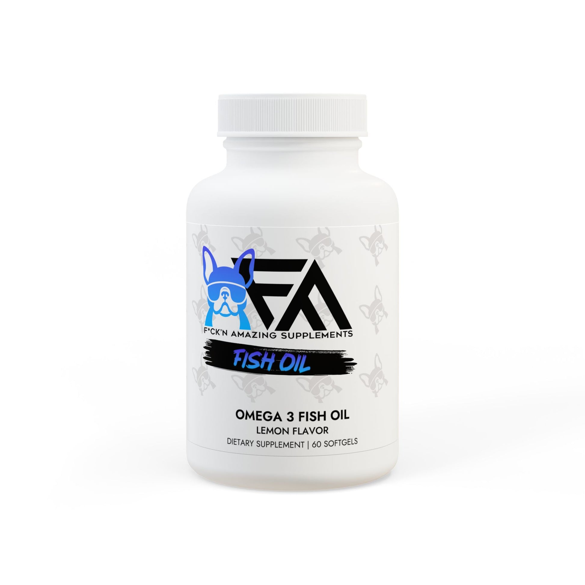 FCKN Amazing Fish Oil supplement bottle, loaded with omega-3s to support heart, brain, and joint health